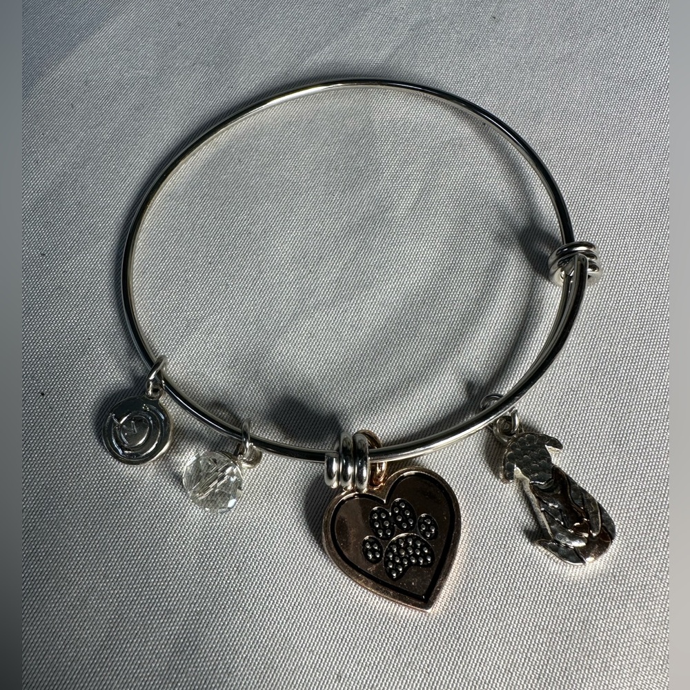 Dog love charm silvertone bracelet